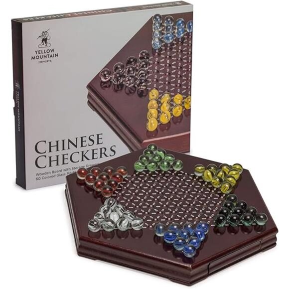 Yellow Mountain Imports Wooden Chinese Checkers Halma Board Game Set - Picture 7 of 7